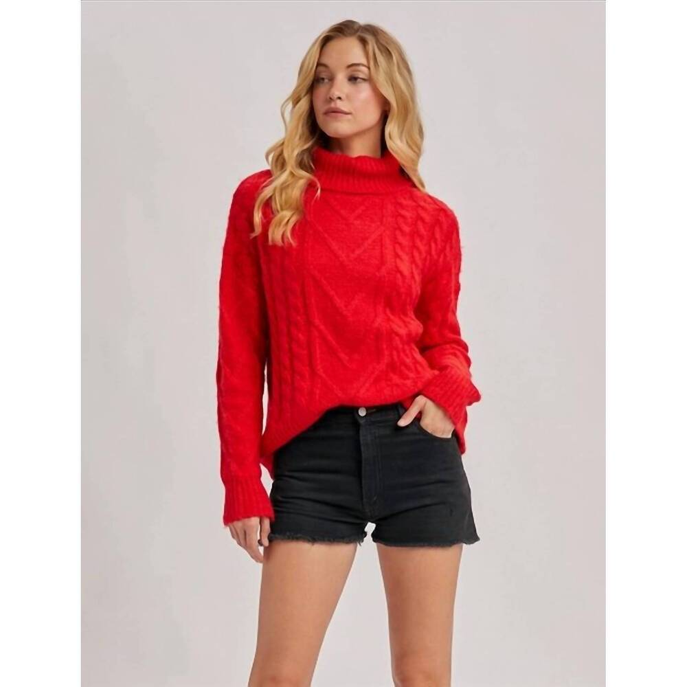 NEW BLUIVY turtleneck scallop hem sweater in red